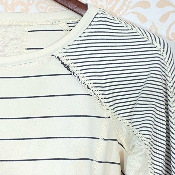 EUC Lululemon Full Tilt Slalom Stripe Lace Insert Angel Wing Top Cream/G… - Picture 5 of 12